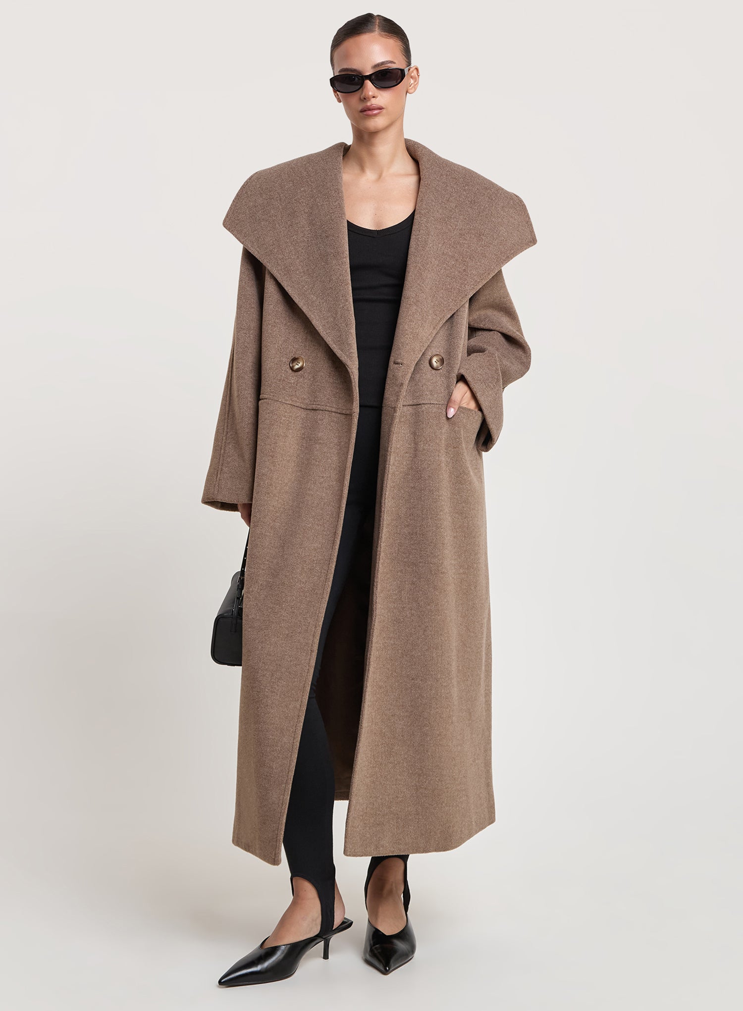Brown Marl Shawl Collar Longline Coat